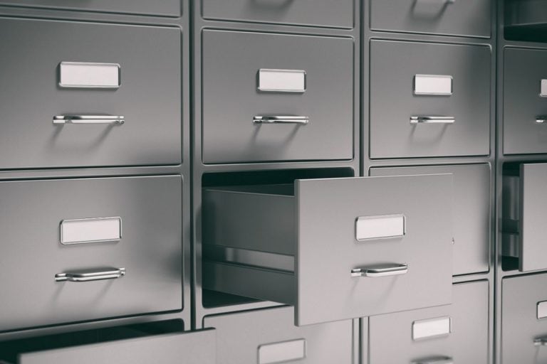 open draw of filing cabinet
