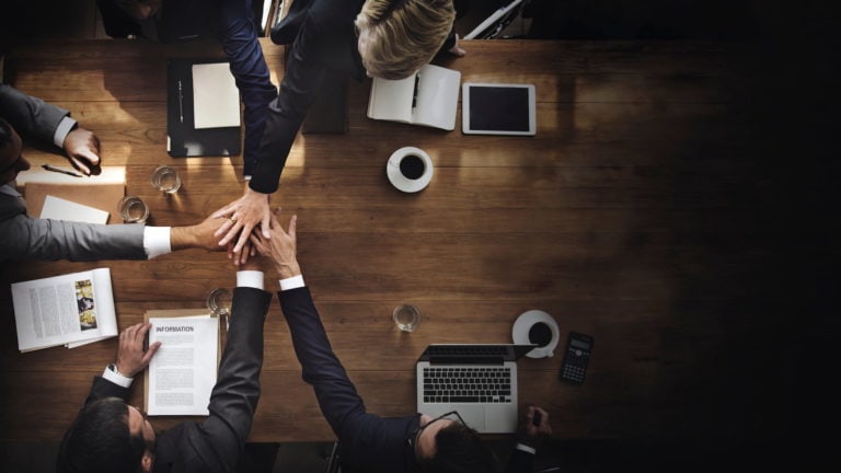 Aerial view of a business team