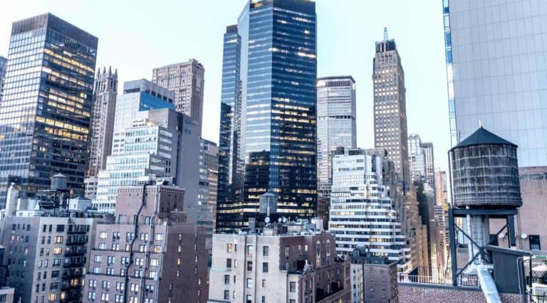 high buildings in midtown light on a beautiful evening