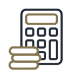 An icon of a calculator and a stack of books, representing the expertise of bankruptcy lawyers.