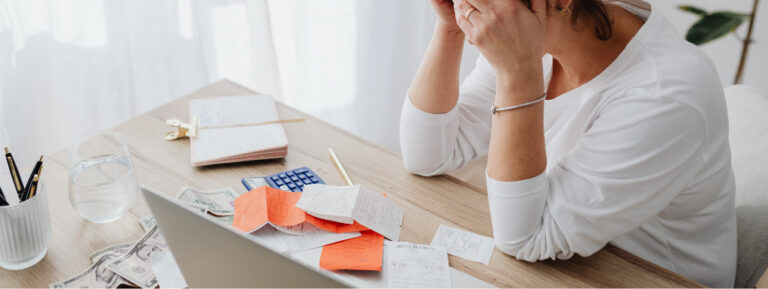 troubled woman over unpaid debts insolvency