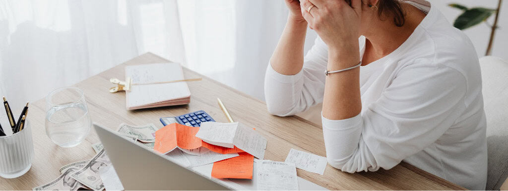 troubled woman over unpaid debts insolvency