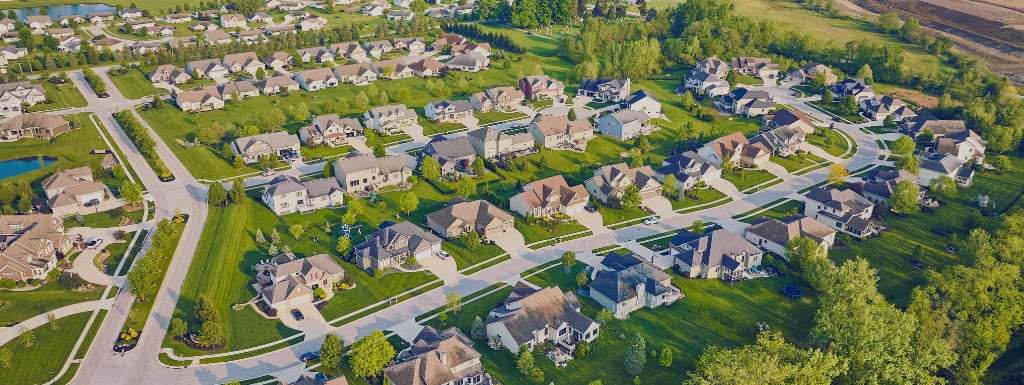 a drone shot of a subdivision